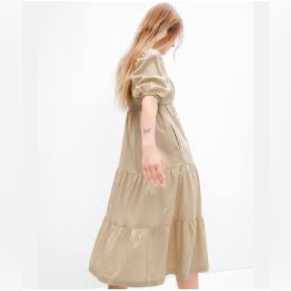 GAP Puff Tiered Midi Dress in Sand Khaki Tan Size XL Tall NWT - Picture 10 of 11